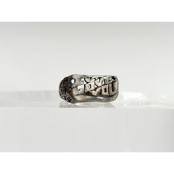I Love You - Hand Carved Straight Shank 925 Sterling Silver Vintage Ring - sz 9 - Picture 3 of 12